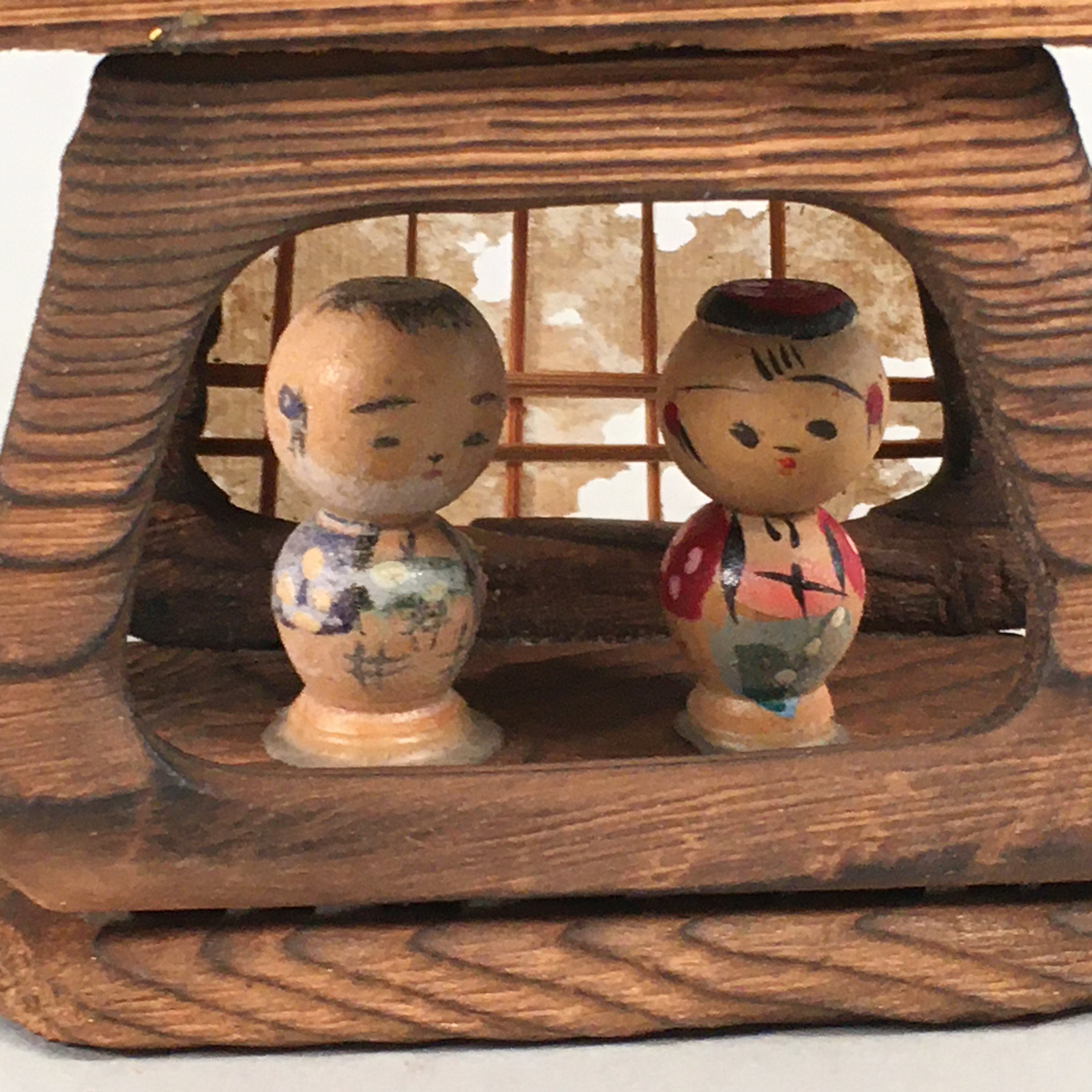 Japanese Kokeshi Doll Vtg Wooden Handmade Craft kago Mikoshi Figurine KF545