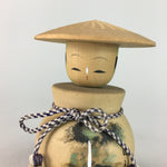 Japanese Kokeshi Doll Wobbly Head Hat Boy Vtg Wood Carving Temple Figurine KF23