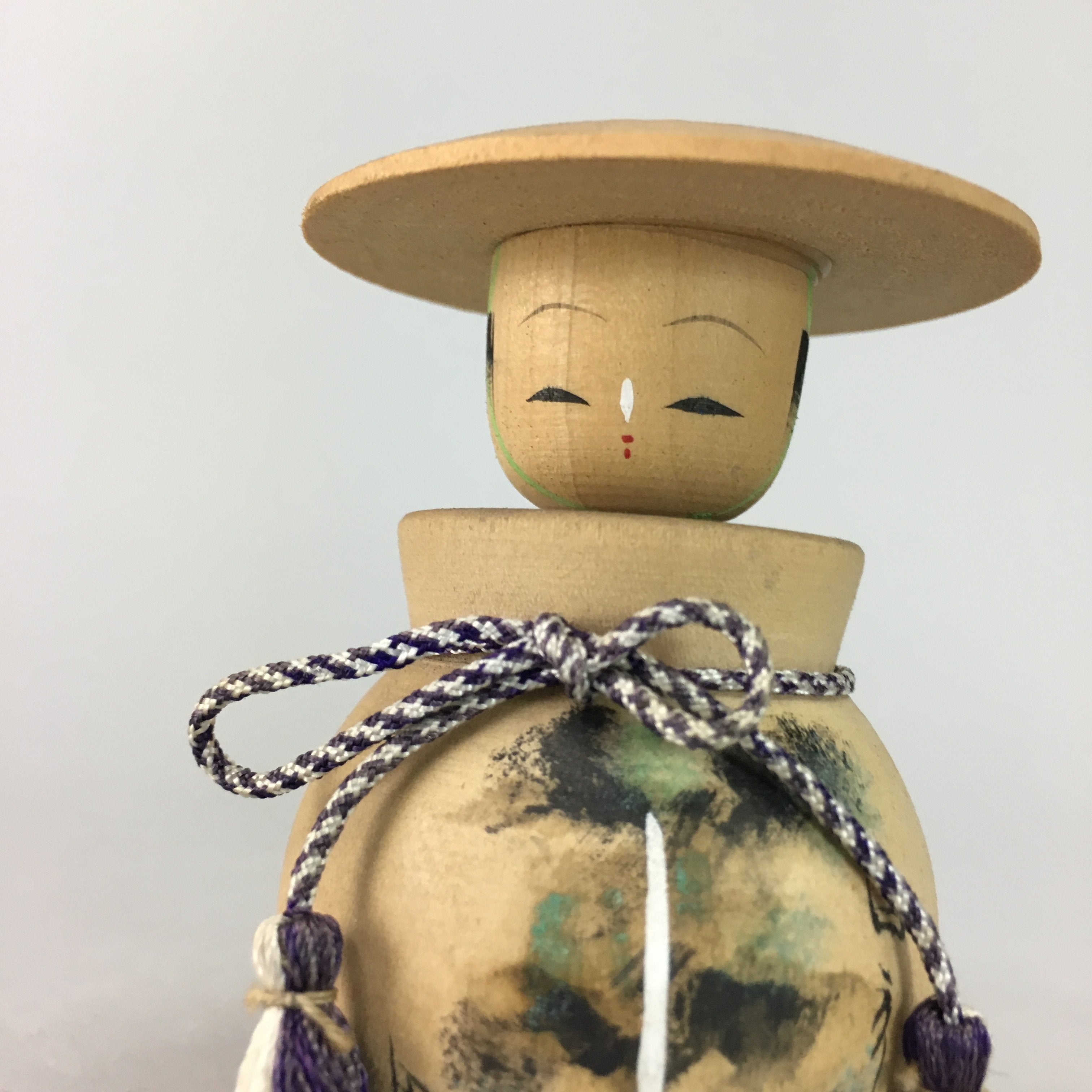 Japanese Kokeshi Doll Wobbly Head Hat Boy Vtg Wood Carving Temple Figurine KF23