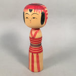 Japanese Kokeshi Doll Wood Vtg Traditional Ningyo Red Signed Girl TK47