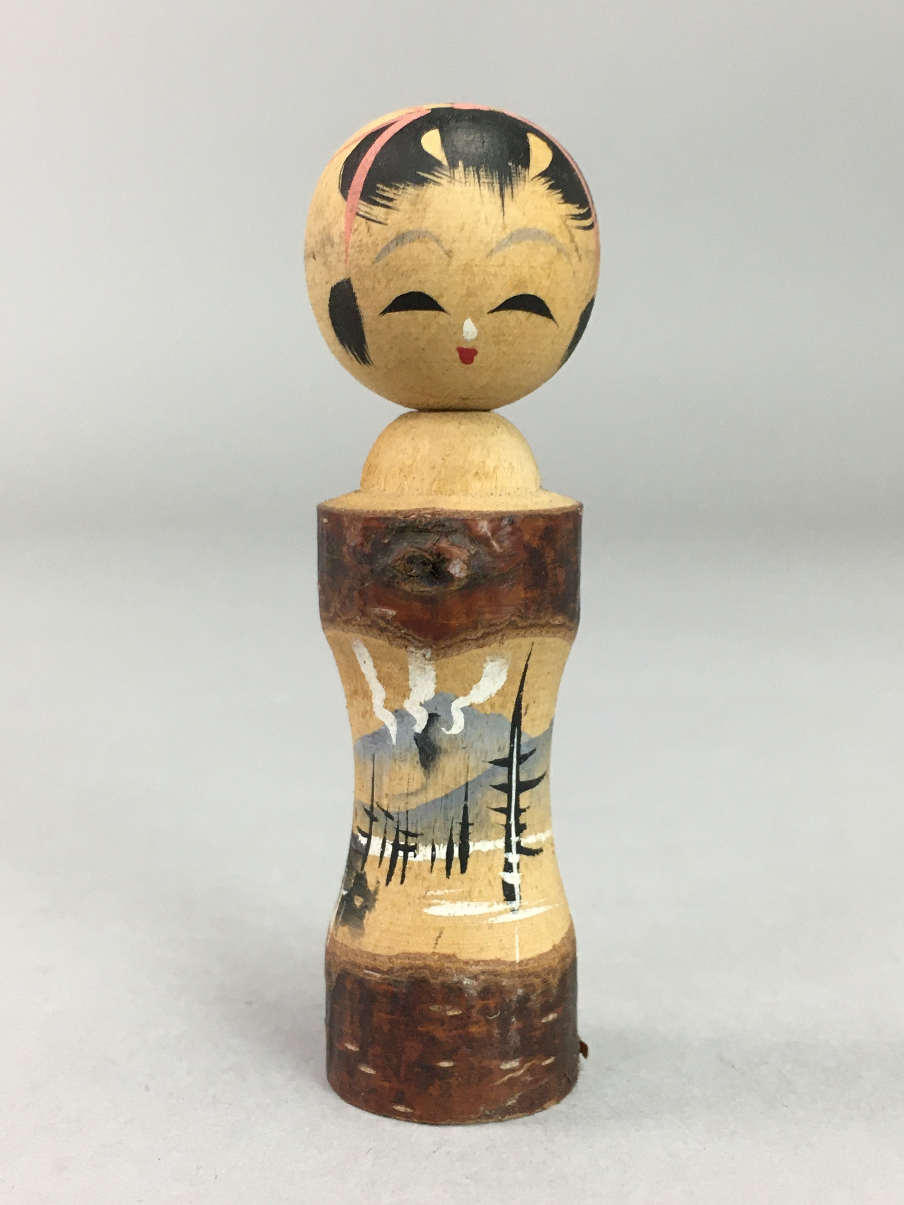 Japanese Kokeshi Doll Wooden Figurine Vtg Landscape Mountain Girl KF340