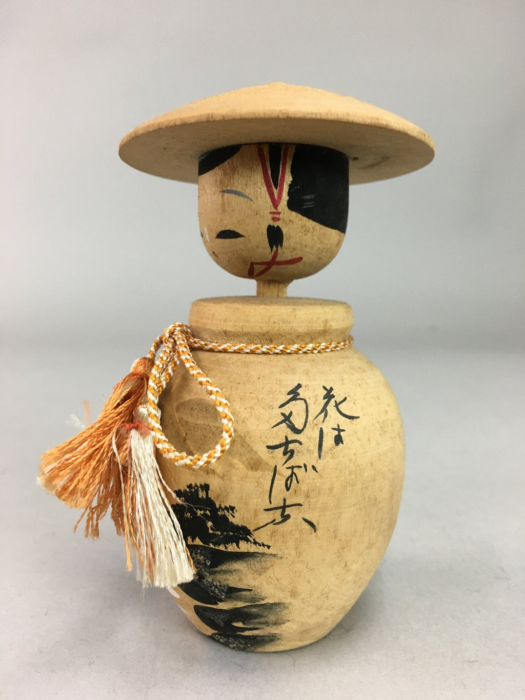 Japanese Kokeshi Doll Wooden Figurine Vtg Shade Landscape Kanji KF334