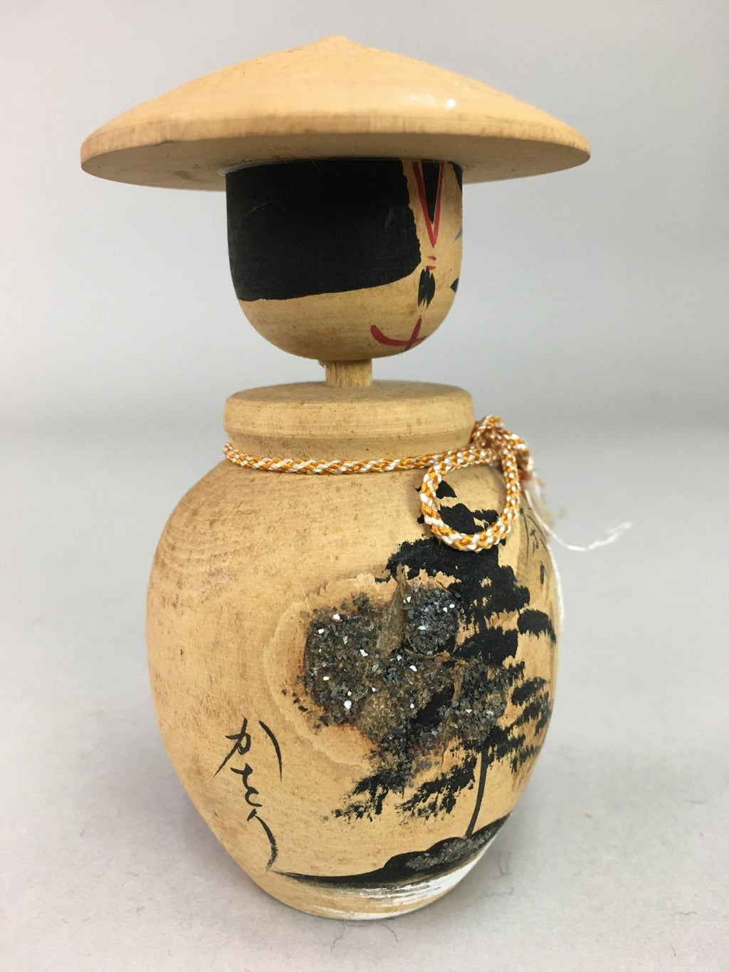 Japanese Kokeshi Doll Wooden Figurine Vtg Shade Landscape Kanji KF334