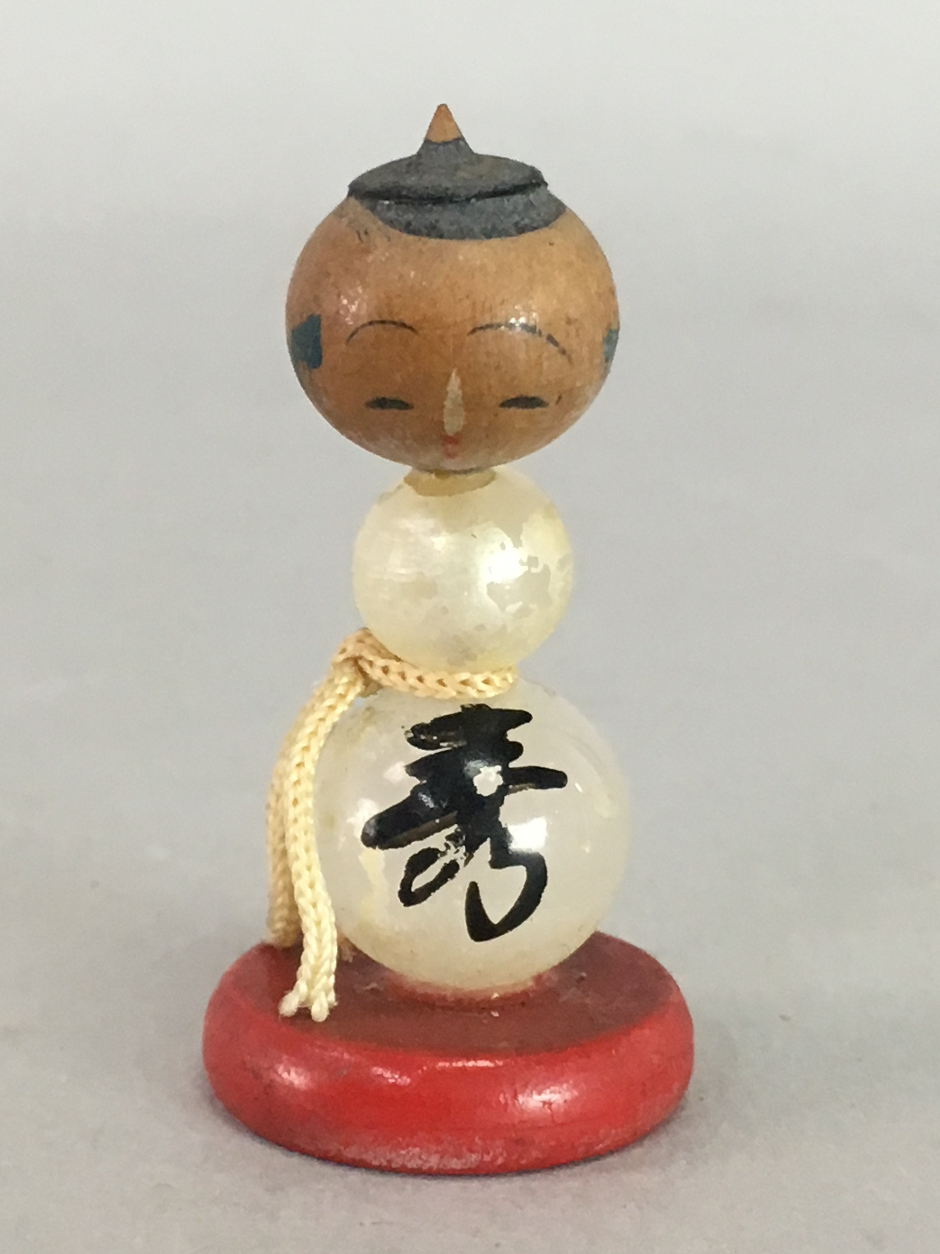 Japanese Kokeshi Doll Wooden Stone Figurine Vtg Gourd Kanji Child KF214