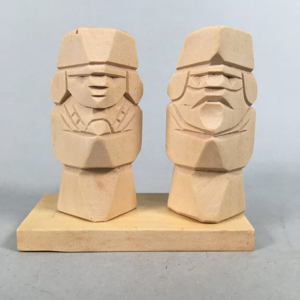 Japanese Kokeshi Wooden Doll 2pc Vtg Figurine Ainu Carving Set KF548