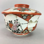 Japanese Kutani Lidded Rice Bowl Vtg Porcelain Floral Kimono Scenery C1930 PT718