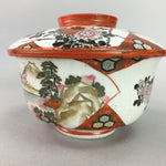 Japanese Kutani Lidded Rice Bowl Vtg Porcelain Floral Kimono Scenery C1930 PT718