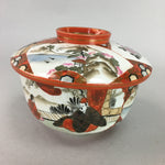 Japanese Kutani Lidded Rice Bowl Vtg Porcelain Floral Kimono Scenery C1930 PT718