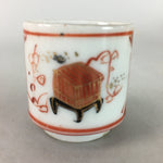 Japanese Kutani Porcelain Sake Cup Vtg Guinomi Sakazuki Red Gold Lunchbox GU564