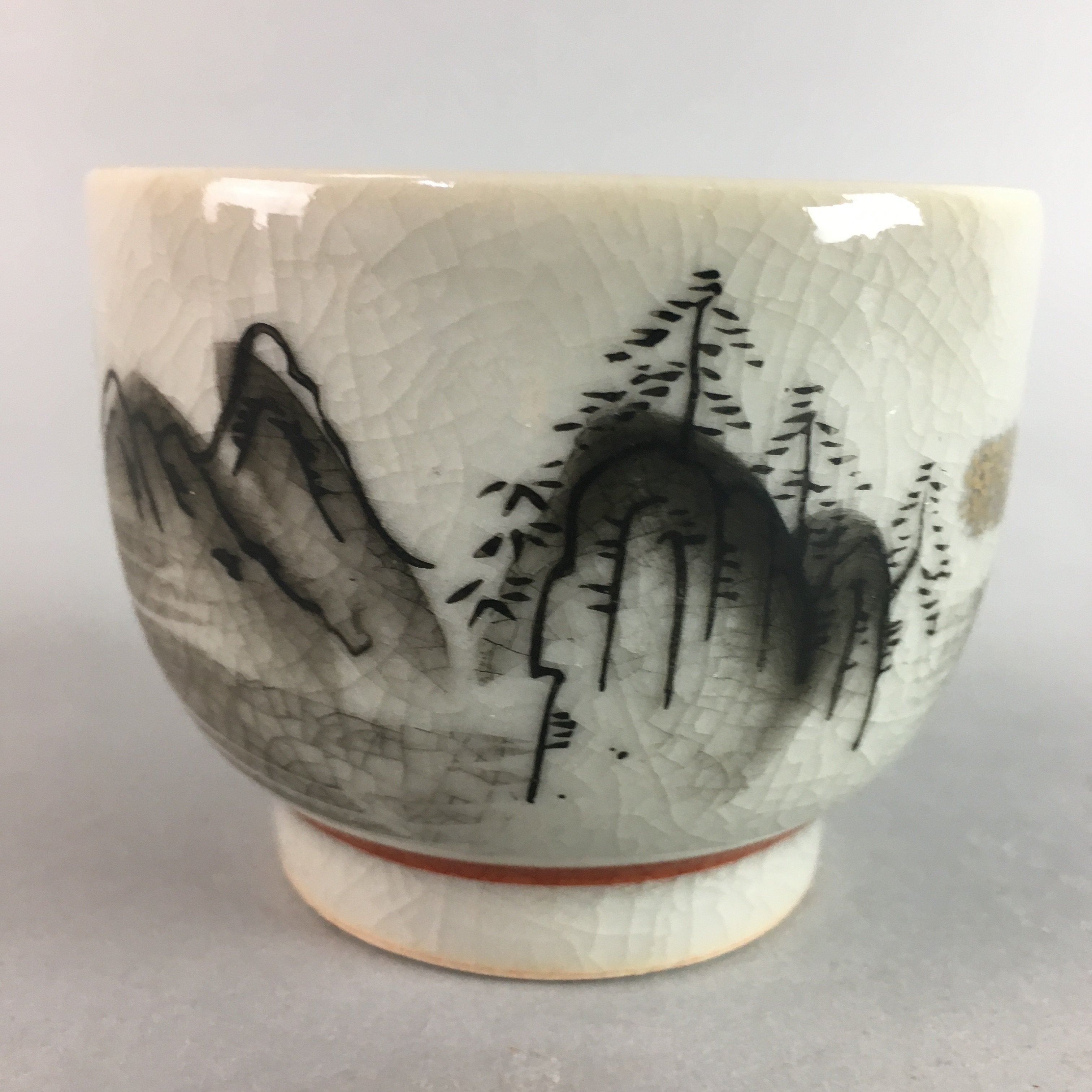 Japanese Kutani Porcelain Teacup Vtg Yunomi Pagoda Mountain Sencha PT627