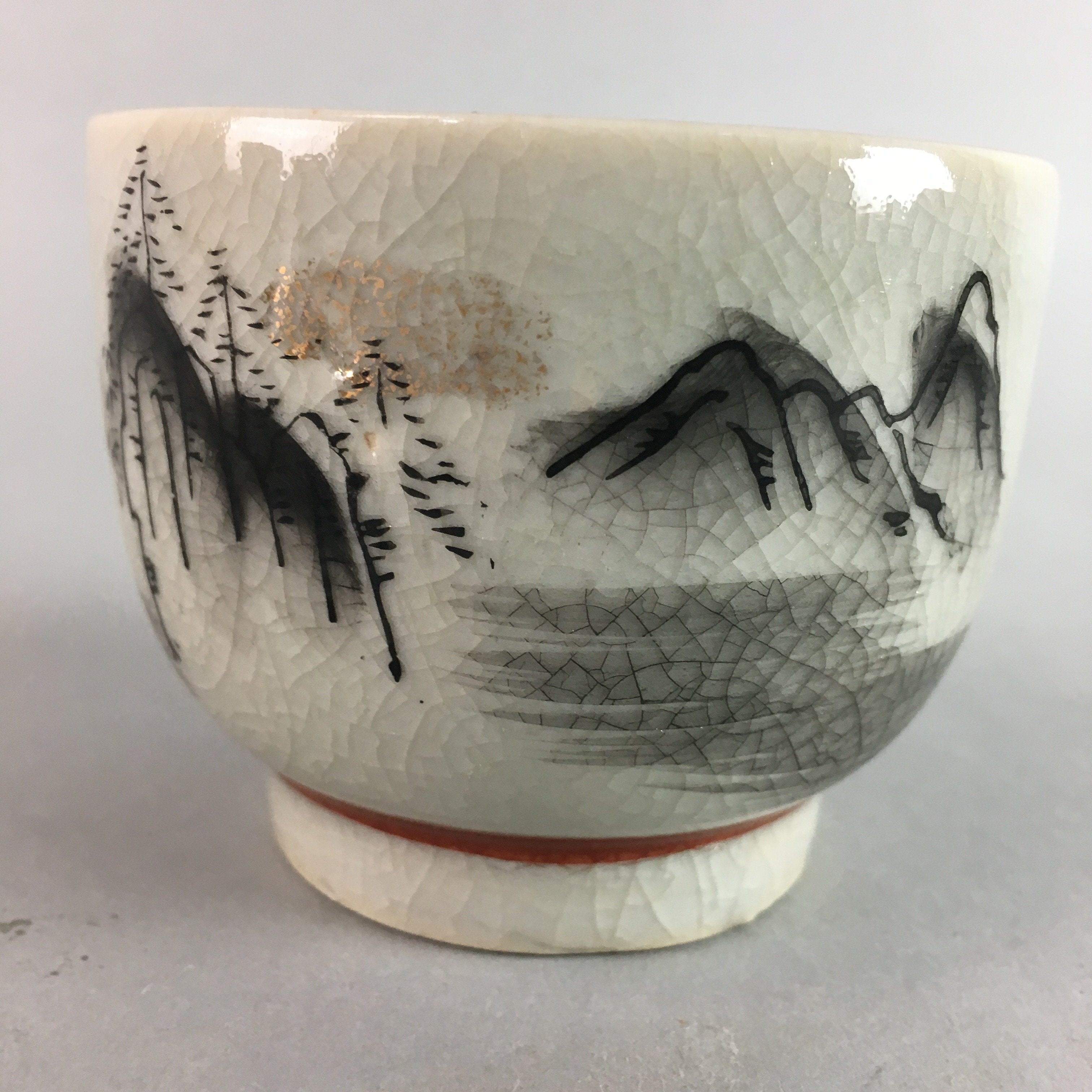 Japanese Kutani Porcelain Teacup Vtg Yunomi Pagoda Mountain Sencha PT627