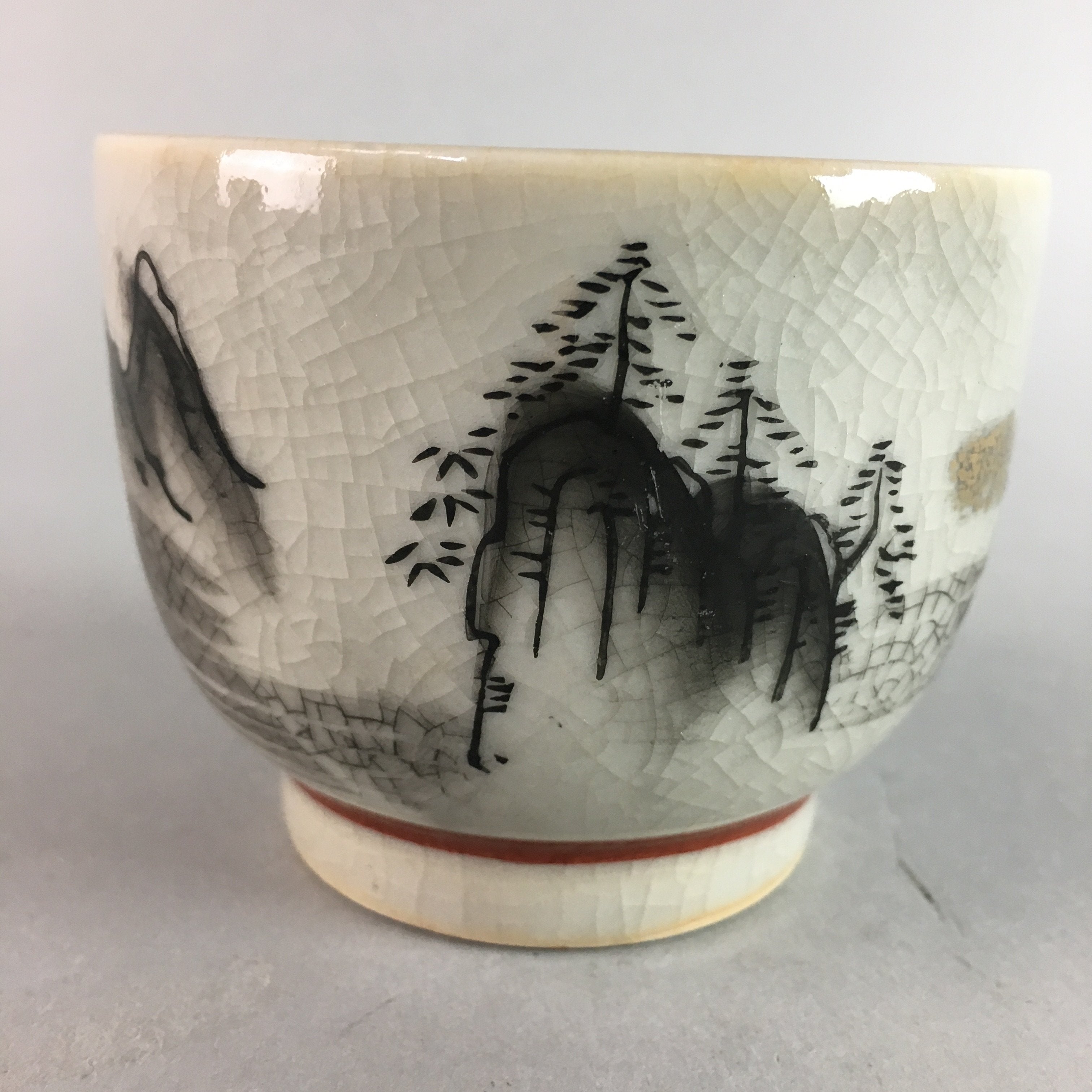 Japanese Kutani Porcelain Teacup Vtg Yunomi Pagoda Mountain Sencha PT629