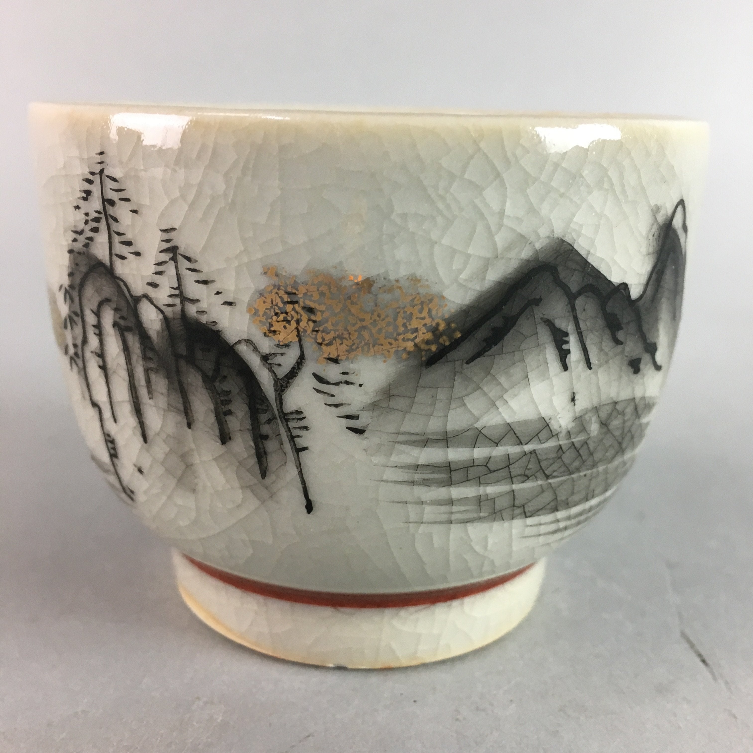 Japanese Kutani Porcelain Teacup Vtg Yunomi Pagoda Mountain Sencha PT629