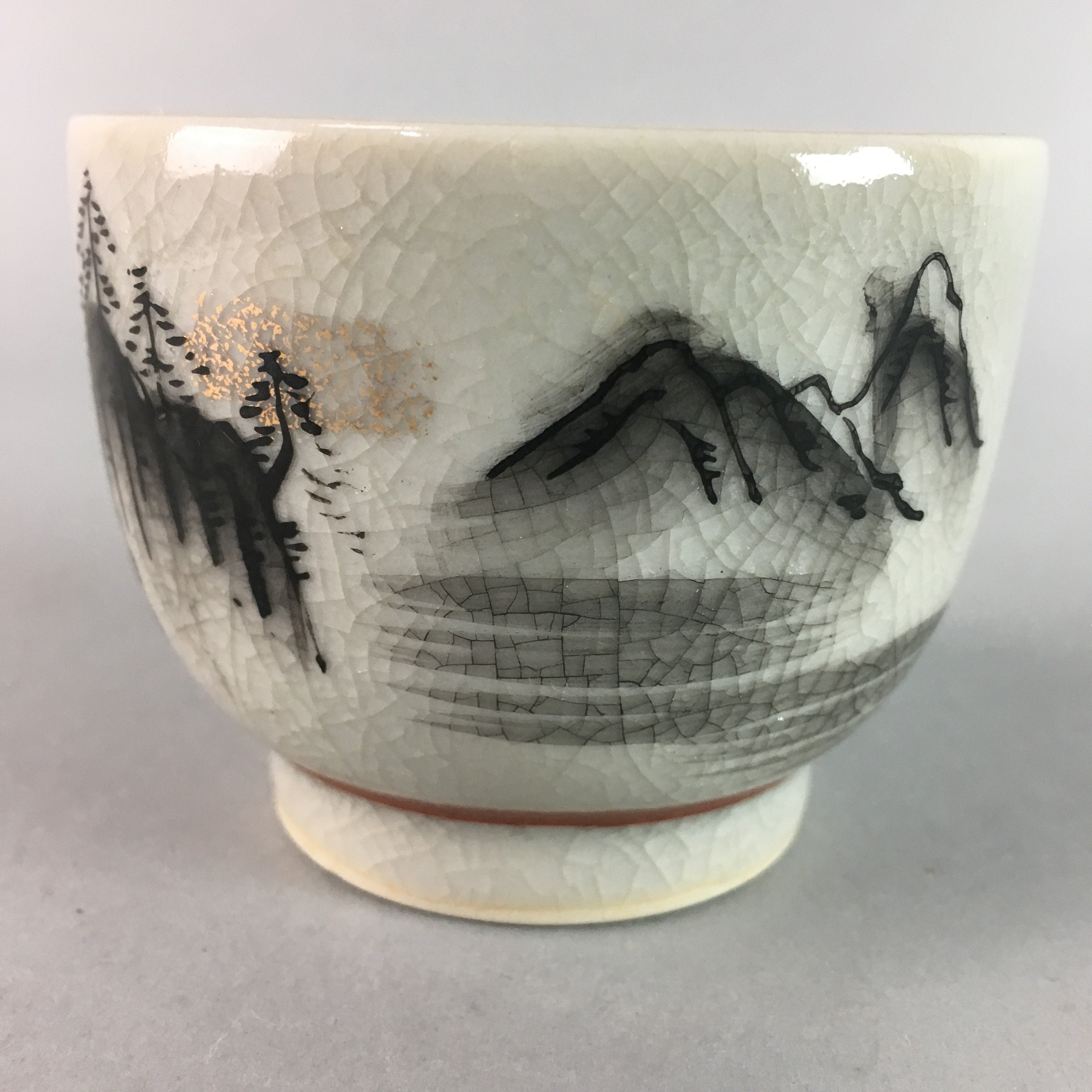 Japanese Kutani Porcelain Teacup Vtg Yunomi Pagoda Mountain Sencha PT631