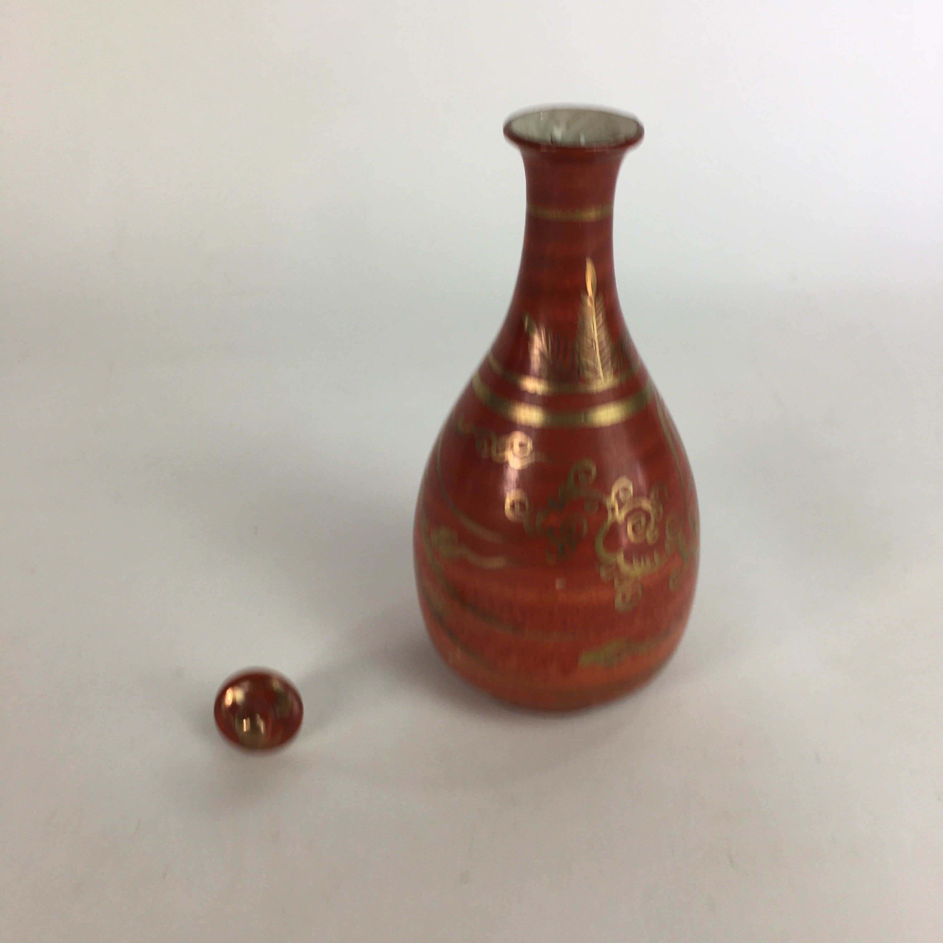 Japanese Kutani Ware Ceramic Sake Bottle Vtg Pottery Sake Tokkuri With Lid TS280