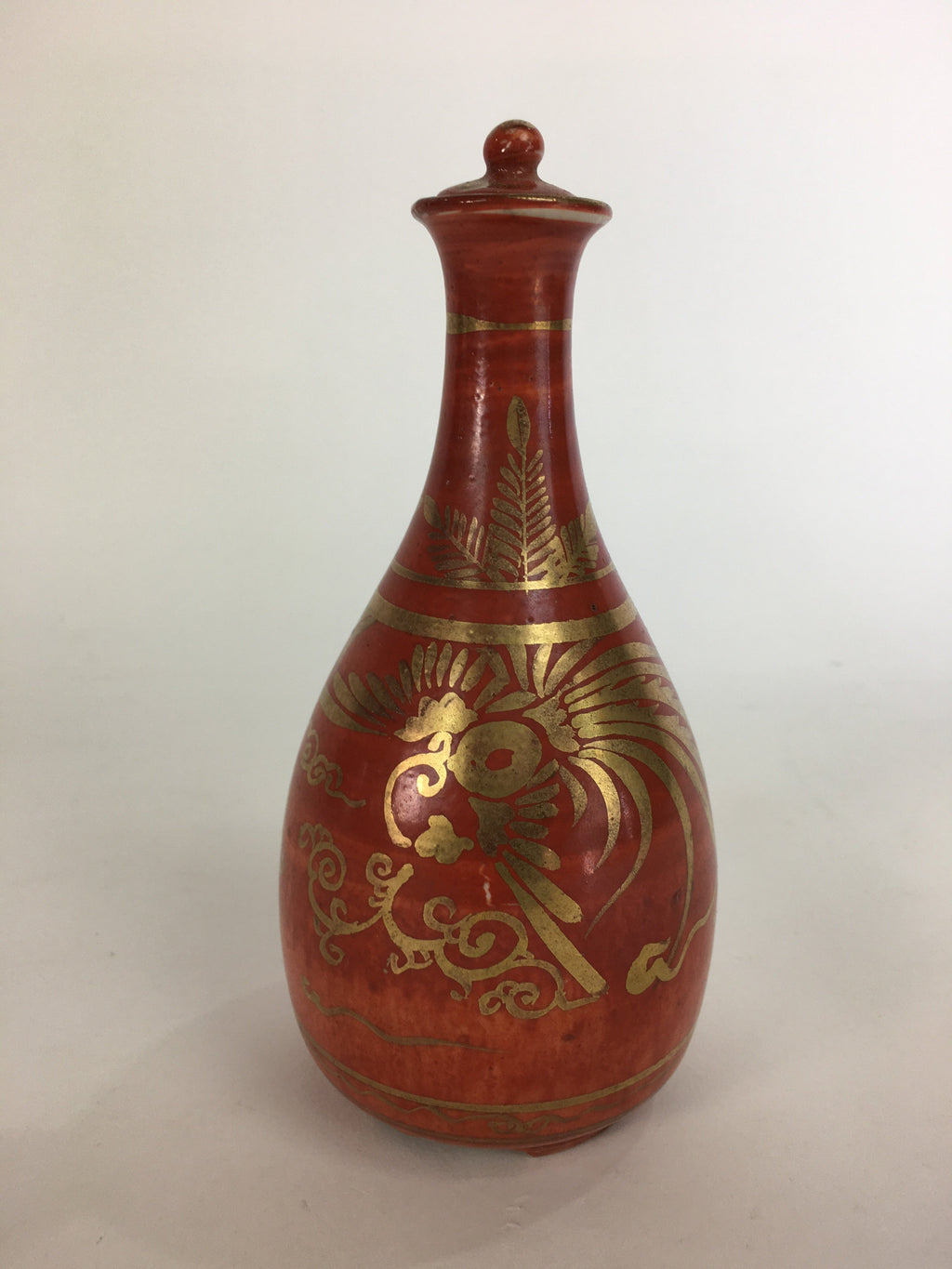 Japanese Kutani Ware Ceramic Sake Bottle Vtg Pottery Sake Tokkuri With Lid TS280