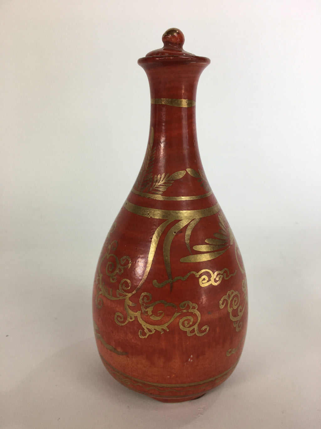Japanese Kutani Ware Ceramic Sake Bottle Vtg Pottery Sake Tokkuri With Lid TS280