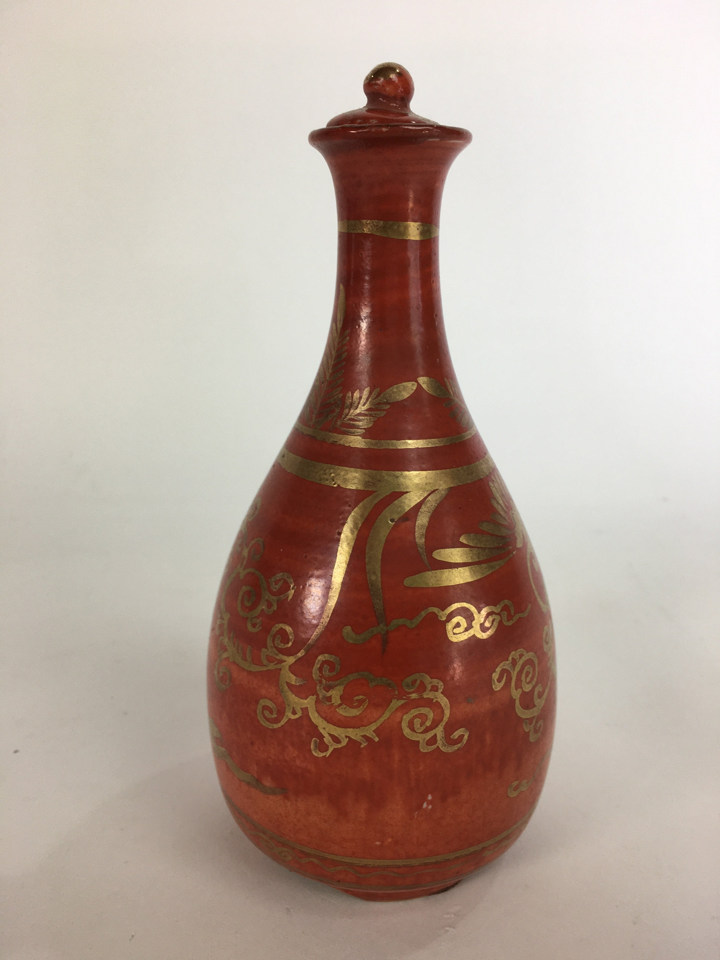 Japanese Kutani Ware Ceramic Sake Bottle Vtg Pottery Sake Tokkuri With Lid TS280