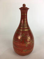 Japanese Kutani Ware Ceramic Sake Bottle Vtg Pottery Sake Tokkuri With Lid TS280