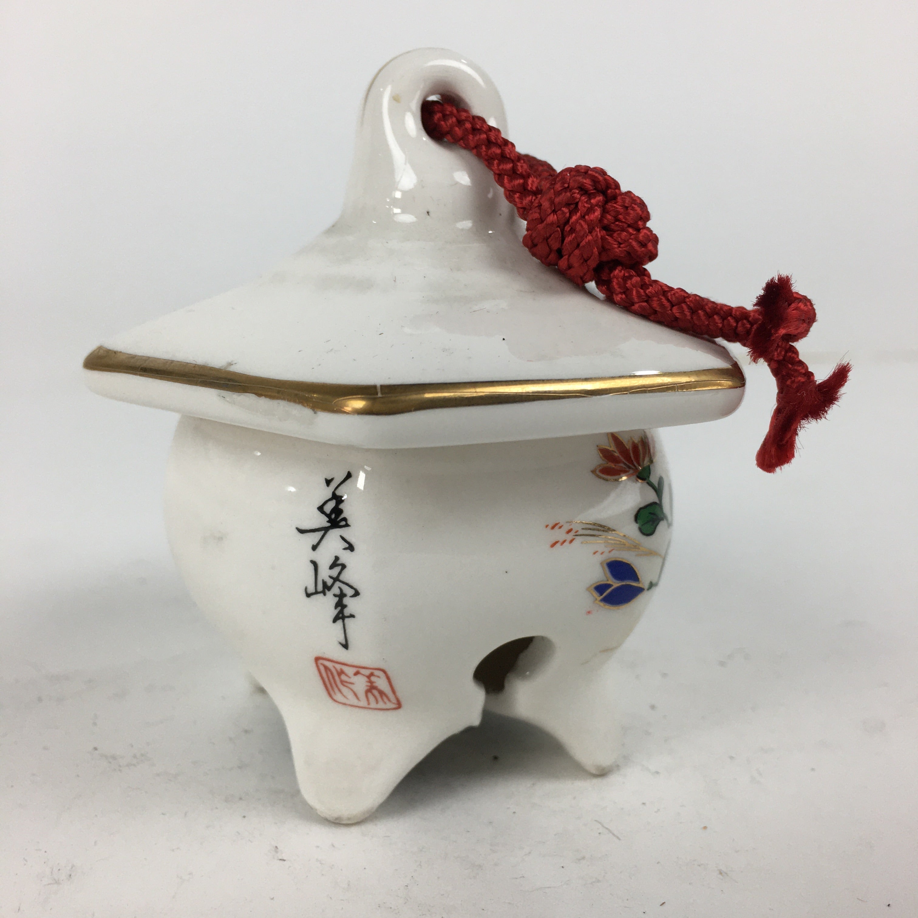 Japanese Kutani Ware Porcelain Bell Vtg Dorei Amulet Lantern White DR370