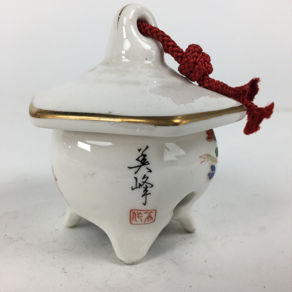 Japanese Kutani Ware Porcelain Bell Vtg Dorei Amulet Lantern White DR370