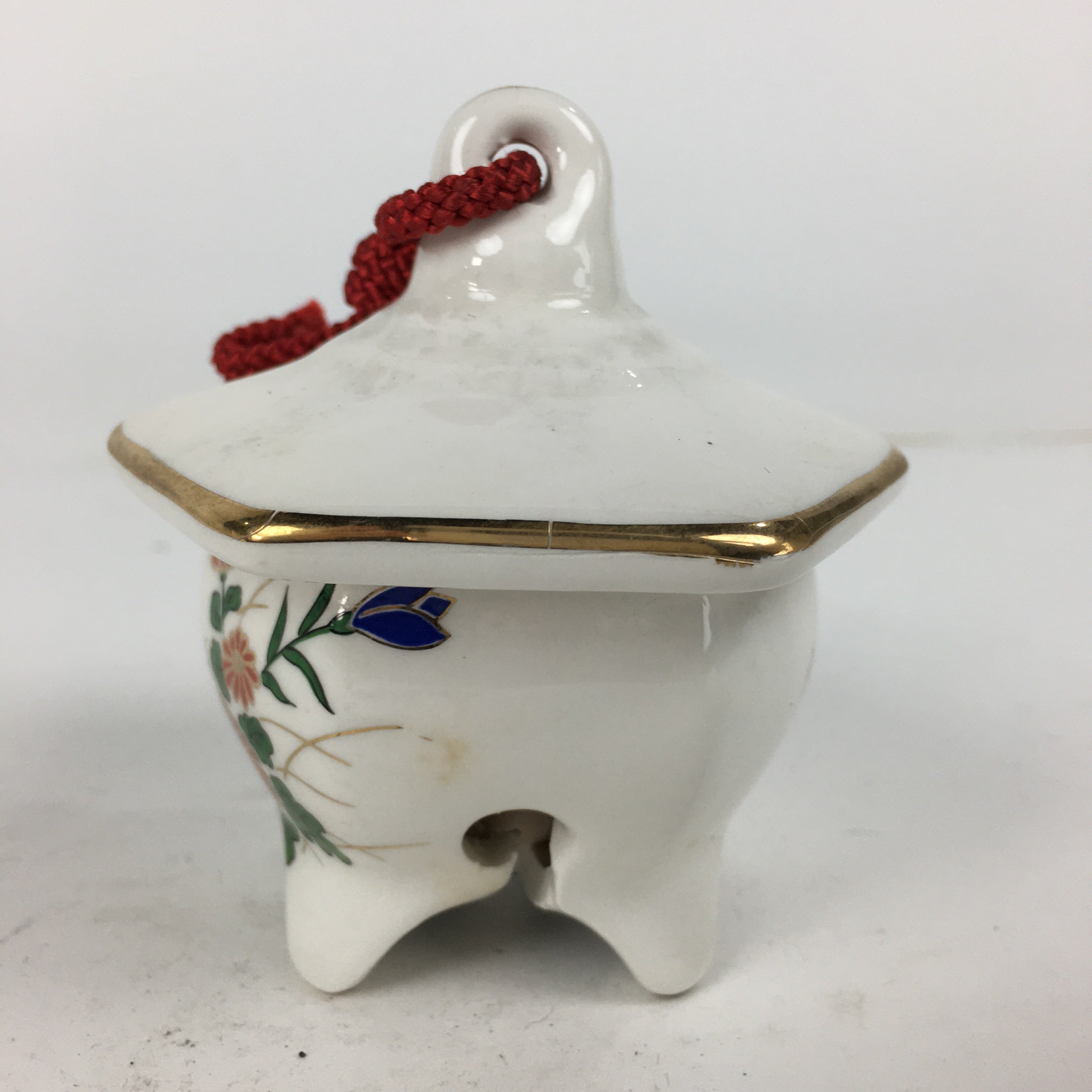 Japanese Kutani Ware Porcelain Bell Vtg Dorei Amulet Lantern White DR370