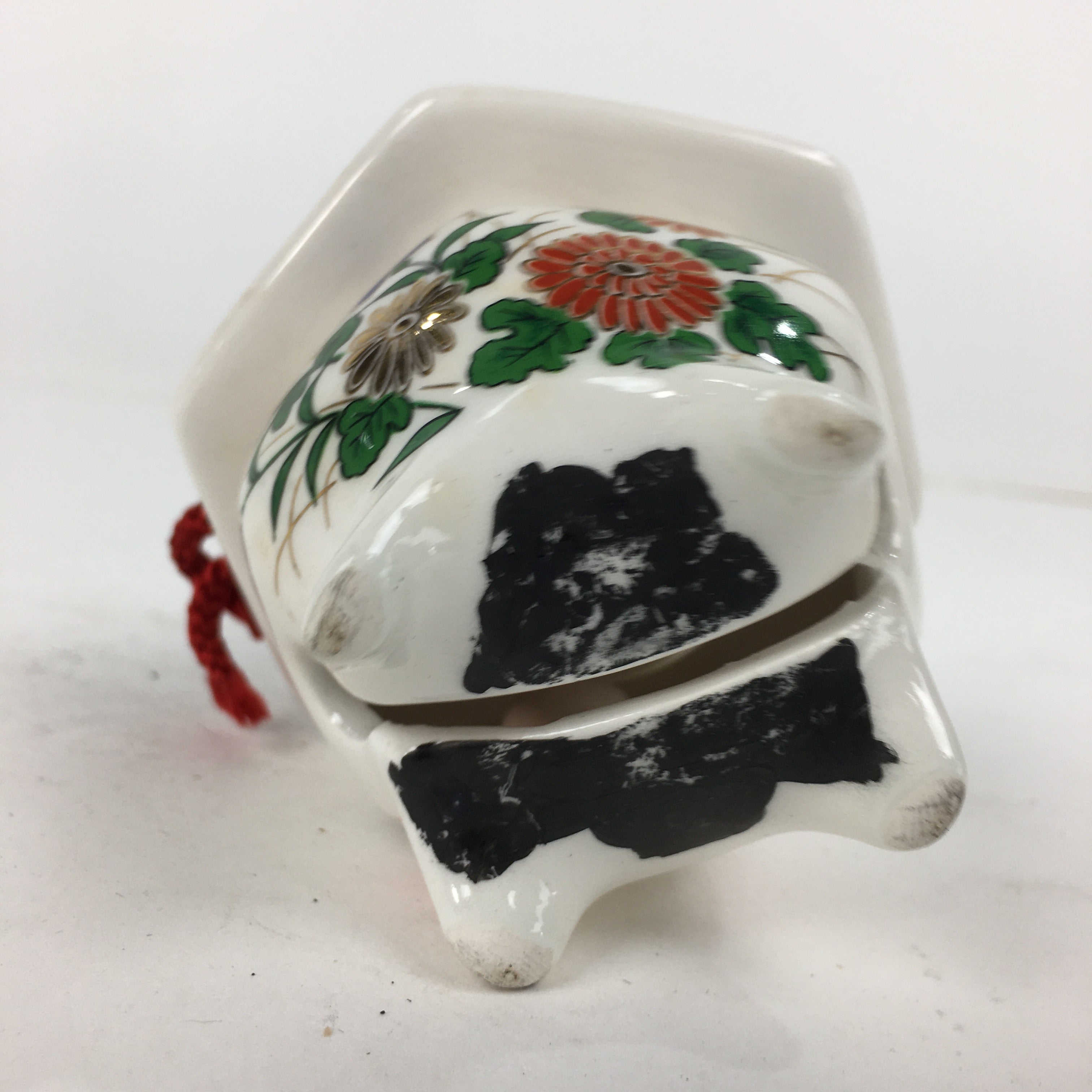 Japanese Kutani Ware Porcelain Bell Vtg Dorei Amulet Lantern White DR370