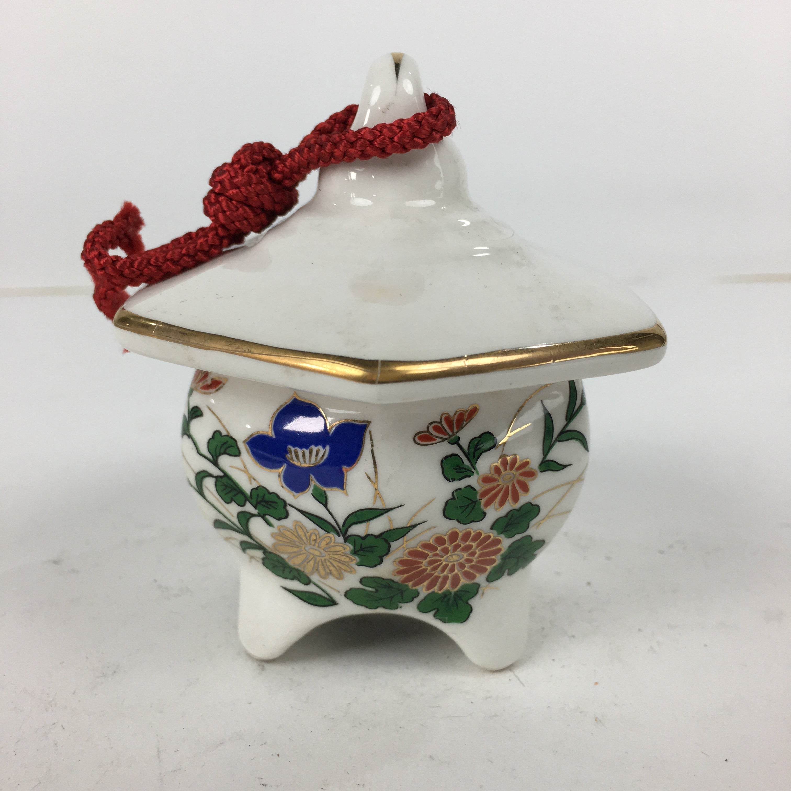 Japanese Kutani Ware Porcelain Bell Vtg Dorei Amulet Lantern White DR370