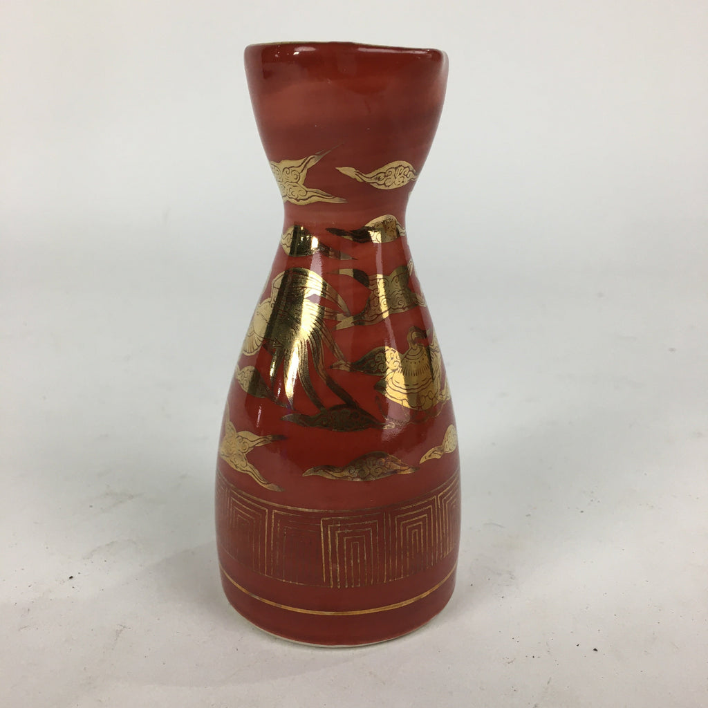 Japanese Kutani Ware Porcelain Sake Bottle Vtg Red Tokkuri Phoenix TS338