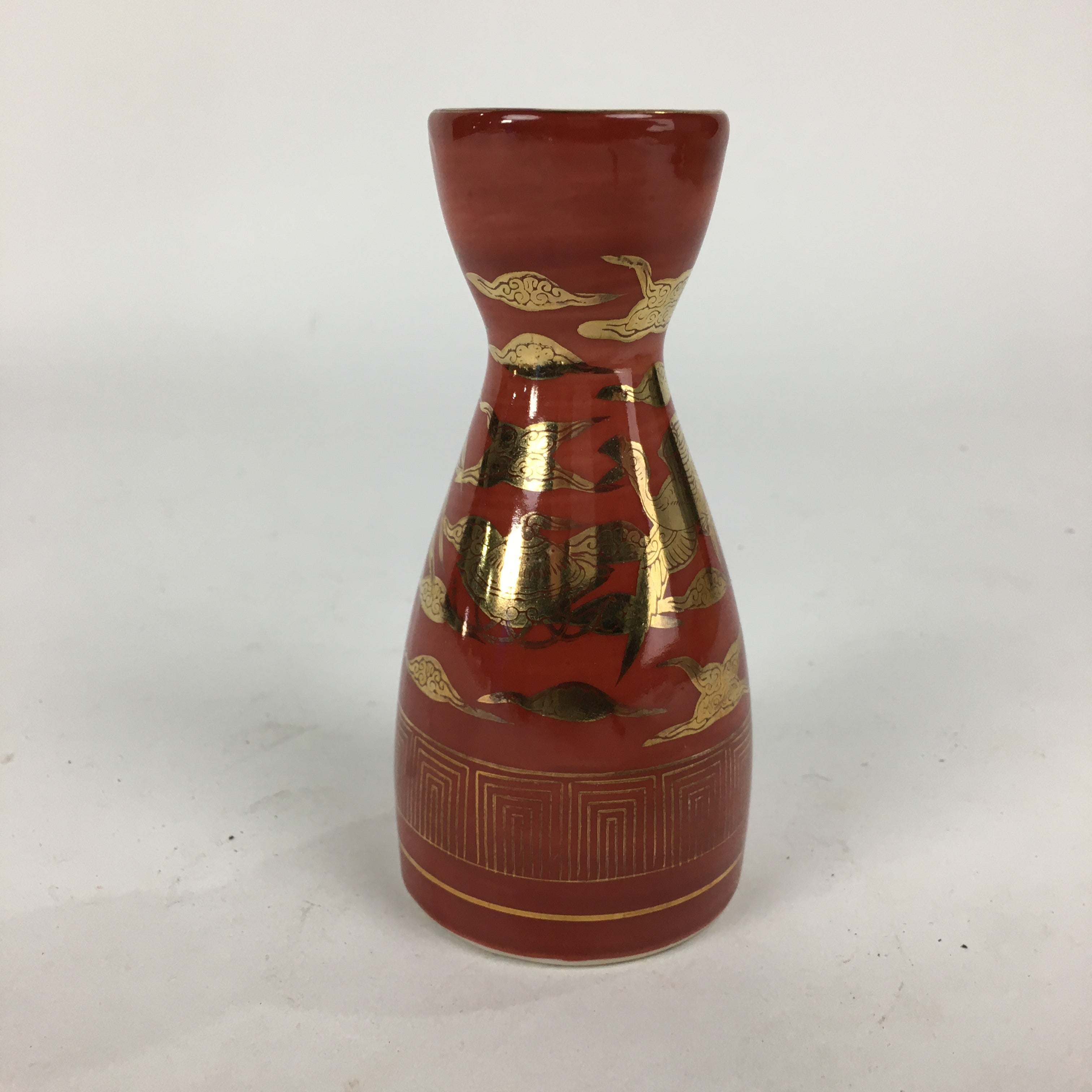Japanese Kutani Ware Porcelain Sake Bottle Vtg Red Tokkuri Phoenix TS338