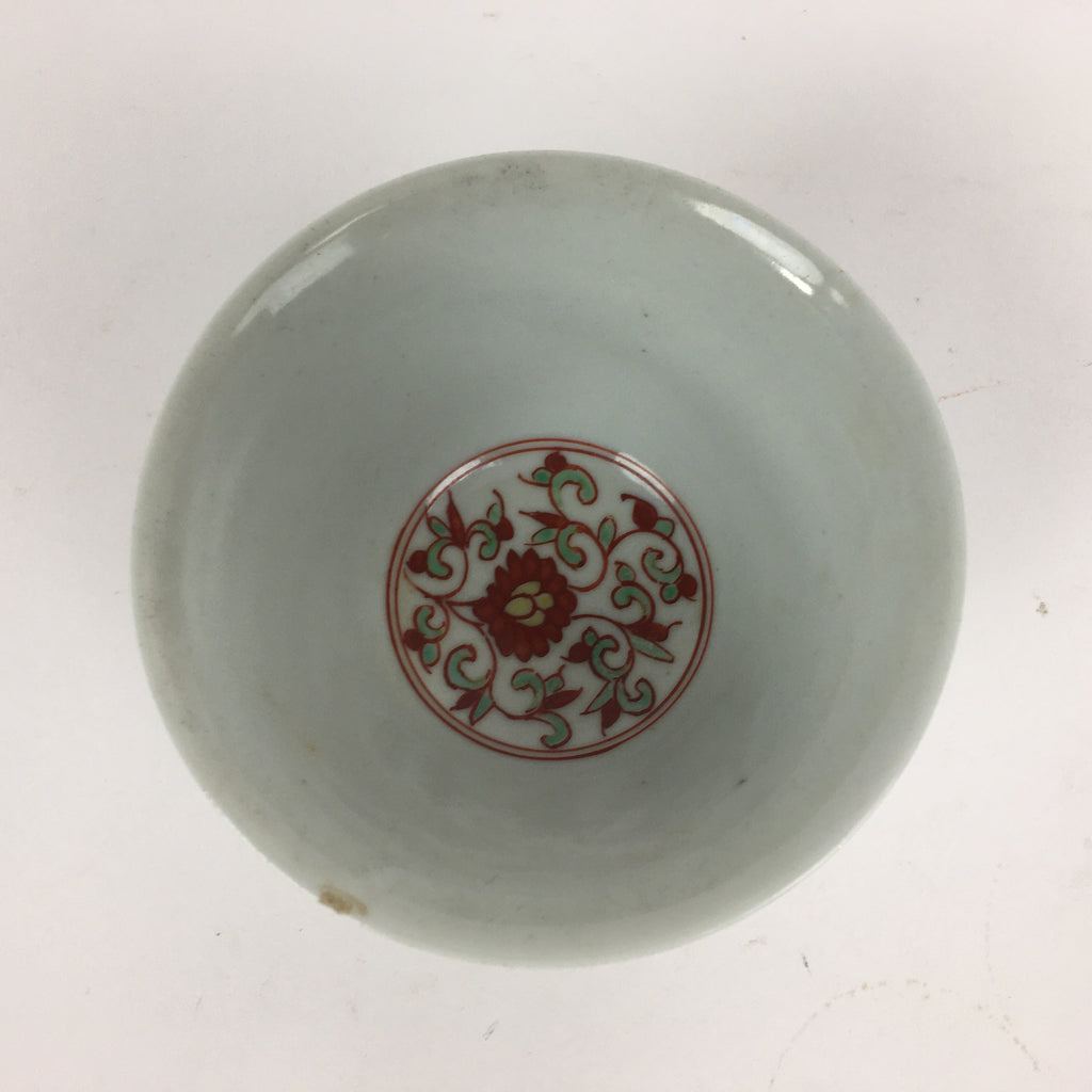 Japanese Kutani ware Porcelain Teacup Yunomi Vtg White Red Phoenix Sencha TC287