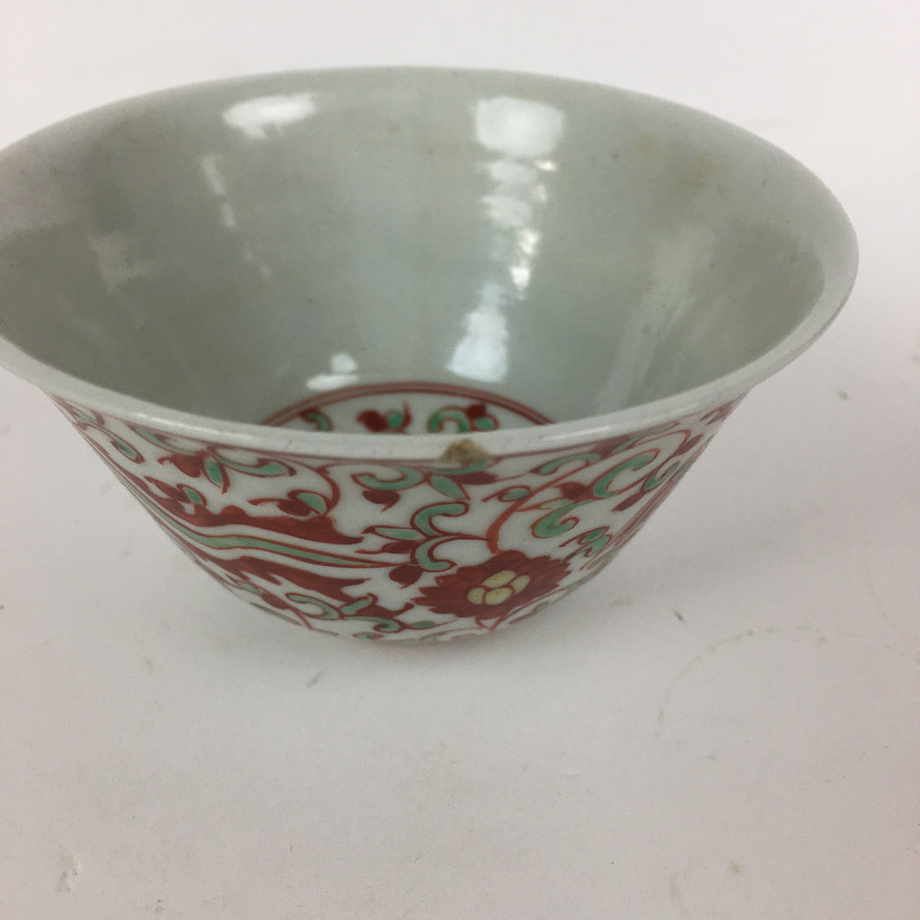 Japanese Kutani ware Porcelain Teacup Yunomi Vtg White Red Phoenix Sencha TC288