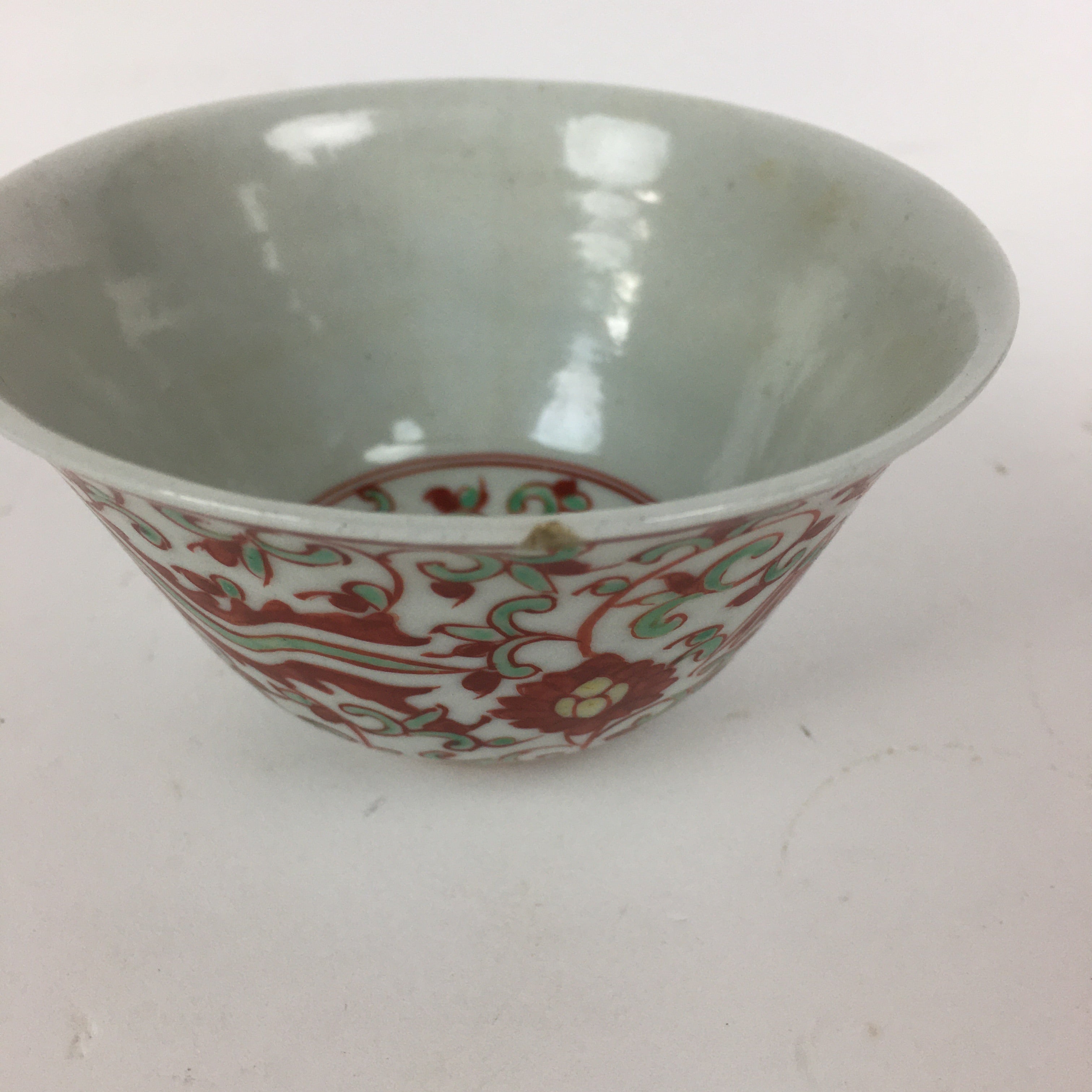Japanese Kutani ware Porcelain Teacup Yunomi Vtg White Red Phoenix Sencha TC288