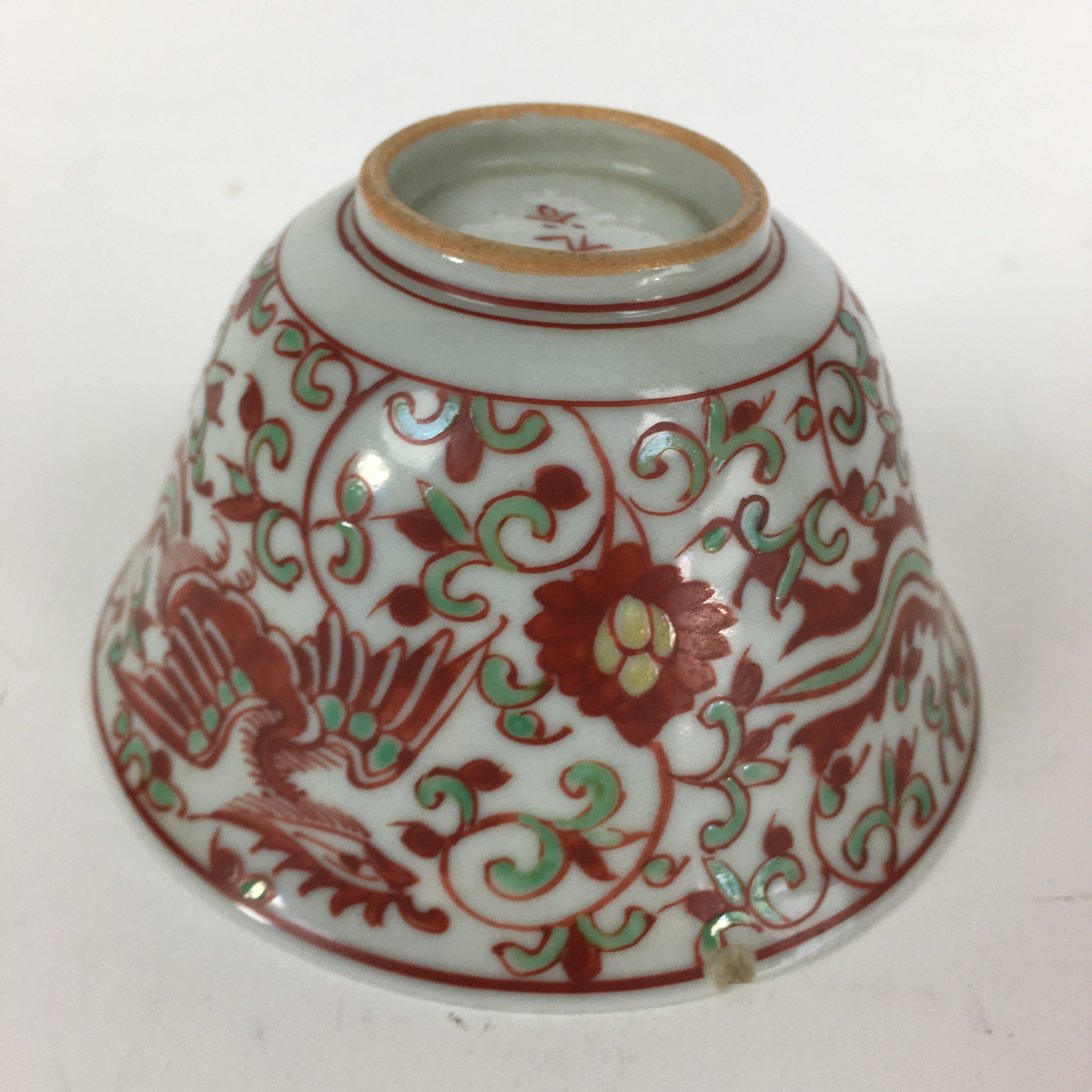 Japanese Kutani ware Porcelain Teacup Yunomi Vtg White Red Phoenix Sencha TC288