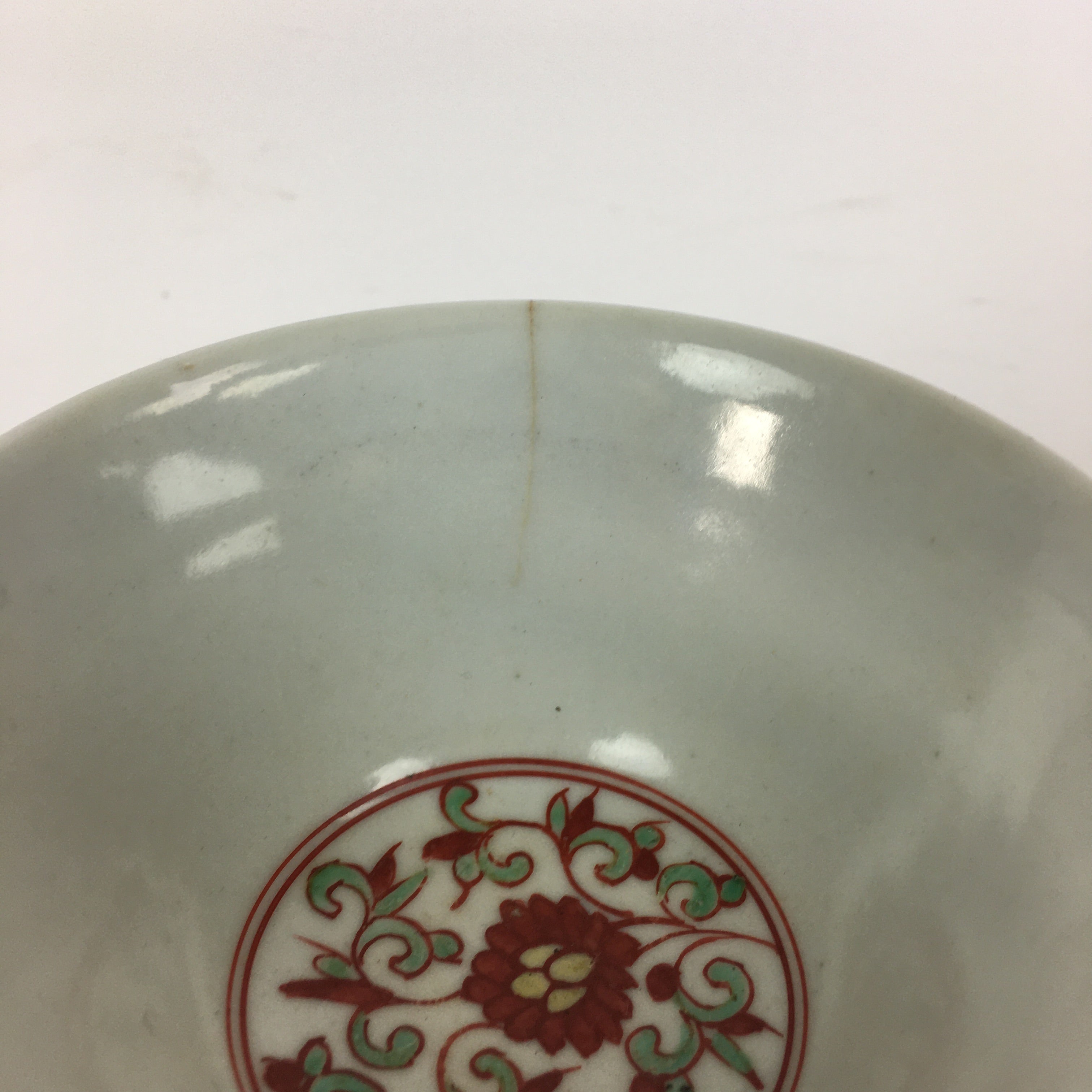 Japanese Kutani ware Porcelain Teacup Yunomi Vtg White Red Phoenix Sencha TC289