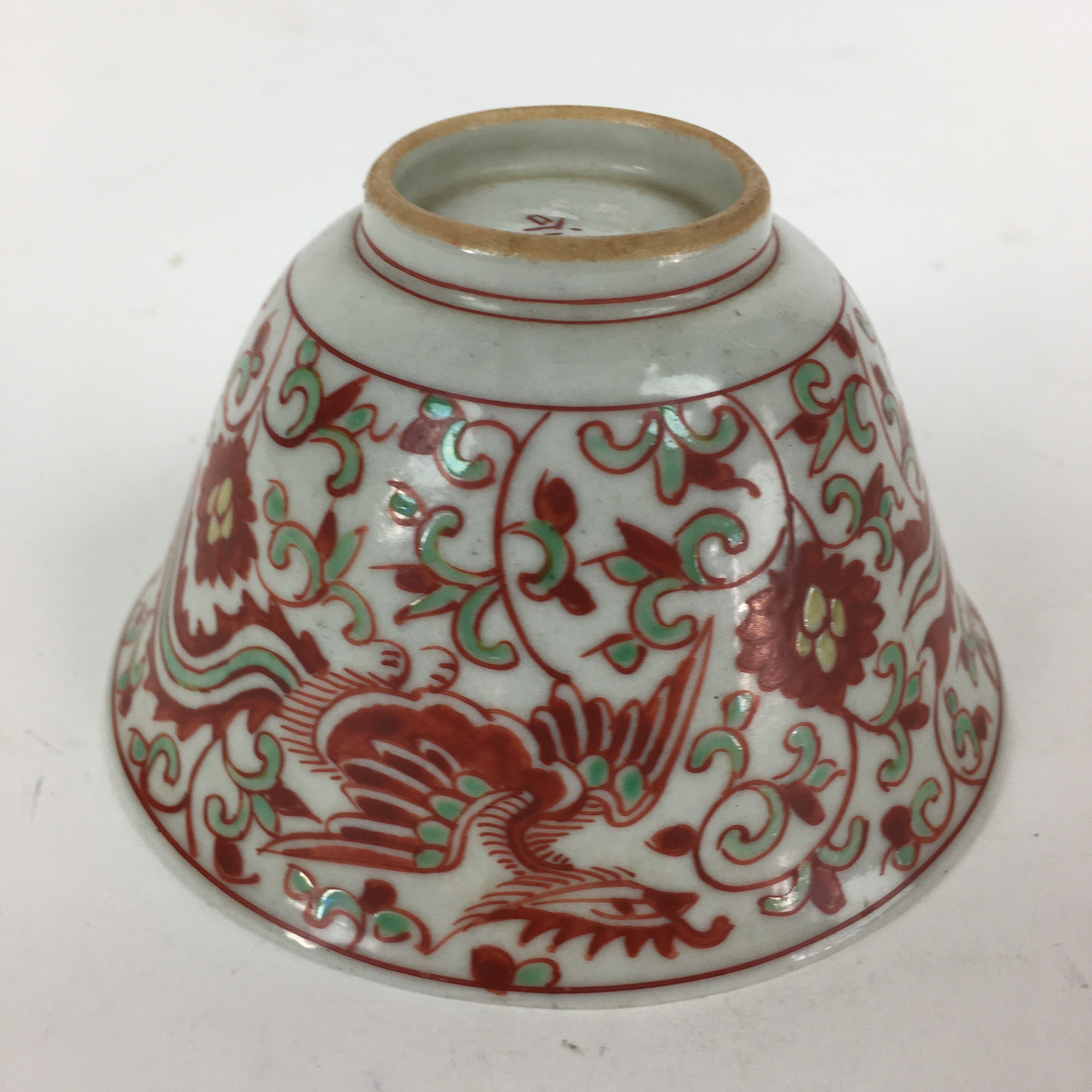 Japanese Kutani ware Porcelain Teacup Yunomi Vtg White Red Phoenix Sencha TC290