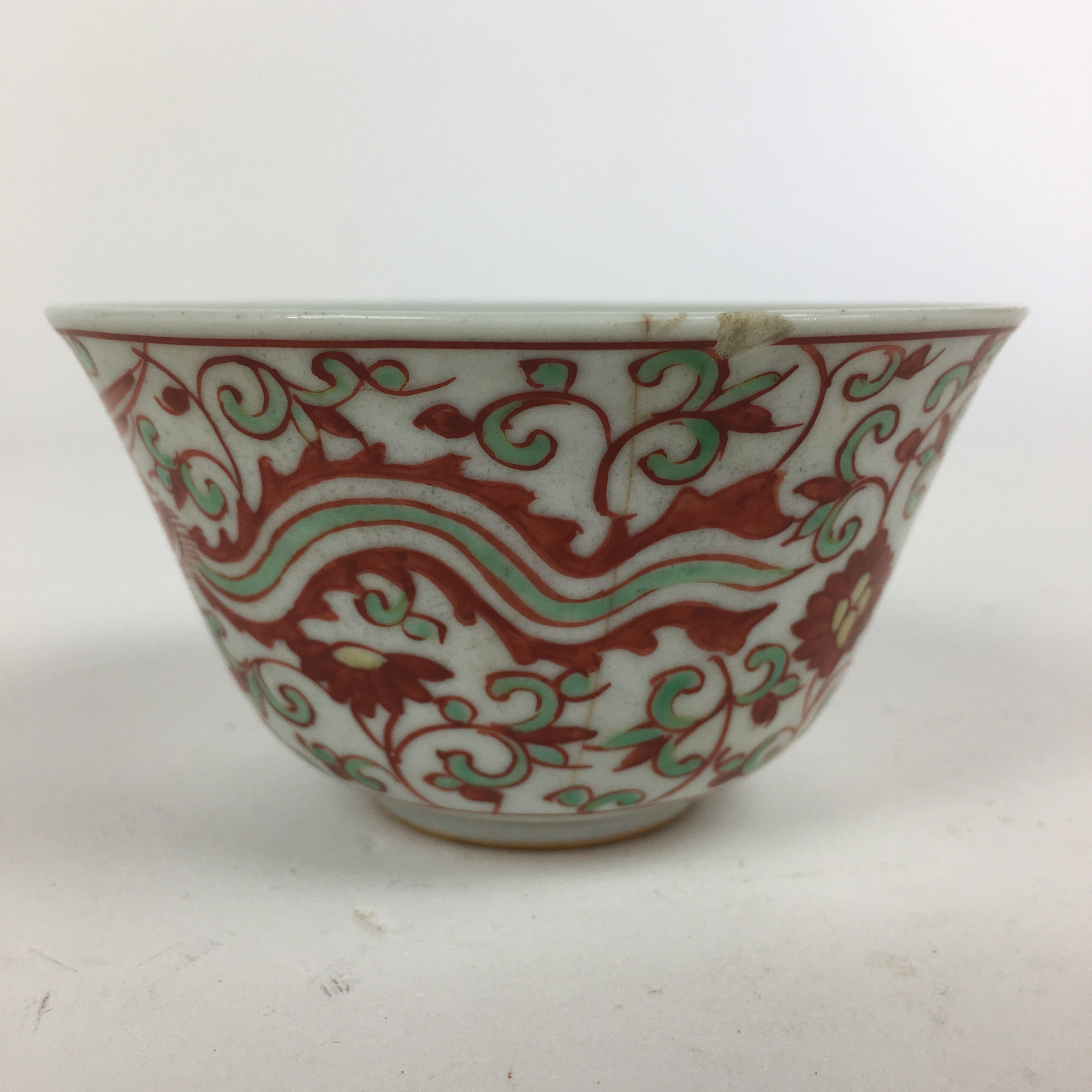 Japanese Kutani ware Porcelain Teacup Yunomi Vtg White Red Phoenix Sencha TC291