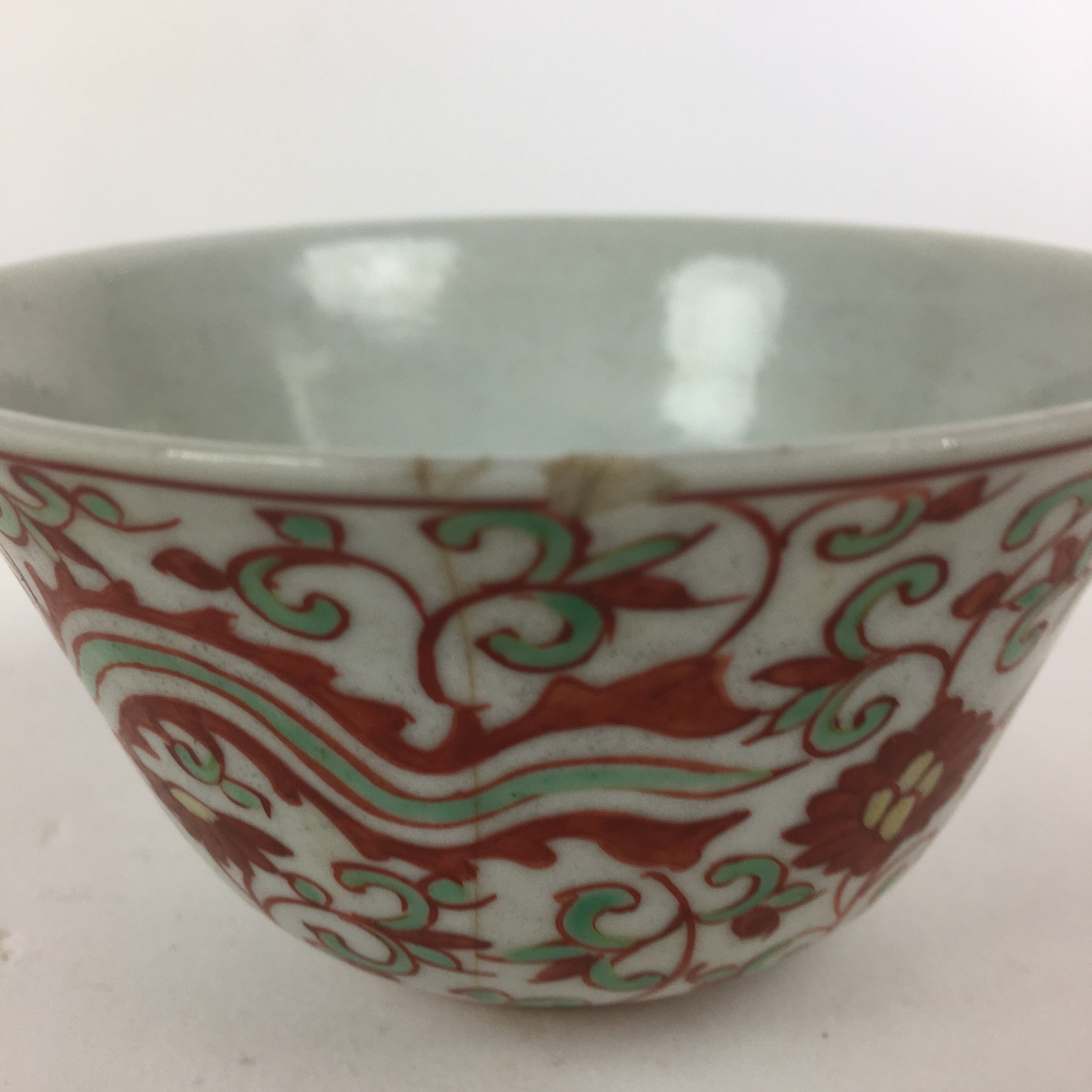 Japanese Kutani ware Porcelain Teacup Yunomi Vtg White Red Phoenix Sencha TC291