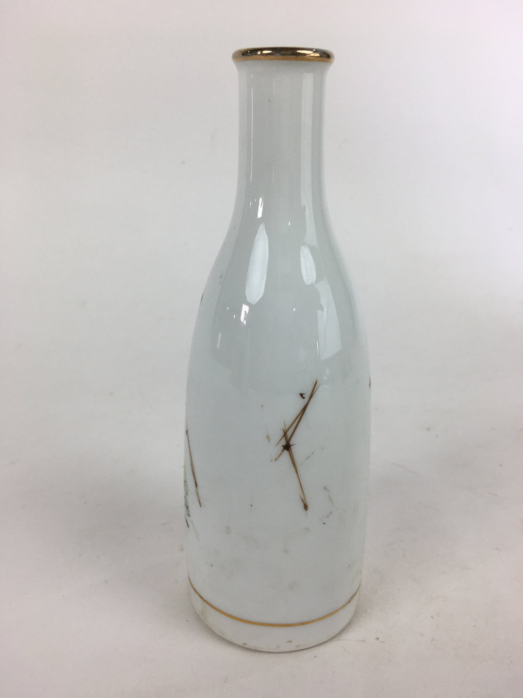 Japanese Kyo Ware Porcelain Sake Bottle Vtg Poetry Design White Tokkuri TS351