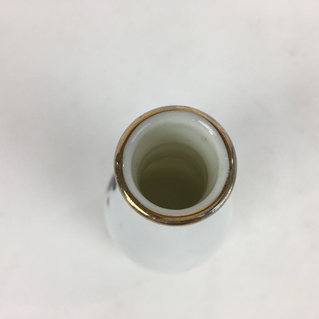 Japanese Kyo Ware Porcelain Sake Bottle Vtg Poetry Design White Tokkuri TS351