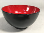 Japanese Lacquer Bowl Vtg Wood Black Red Rice Soup Signed UR473