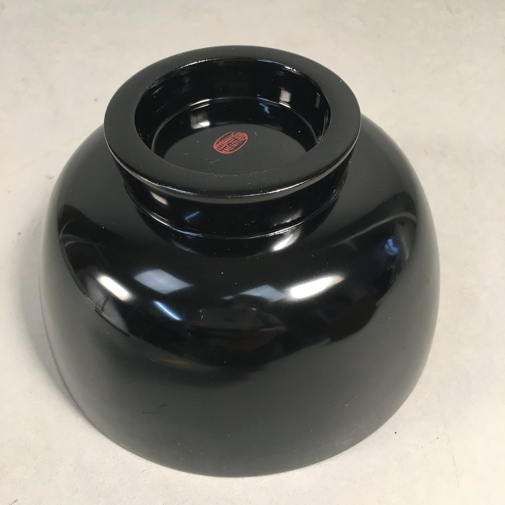 Japanese Lacquer Bowl Vtg Wood Black Red Rice Soup Signed UR473