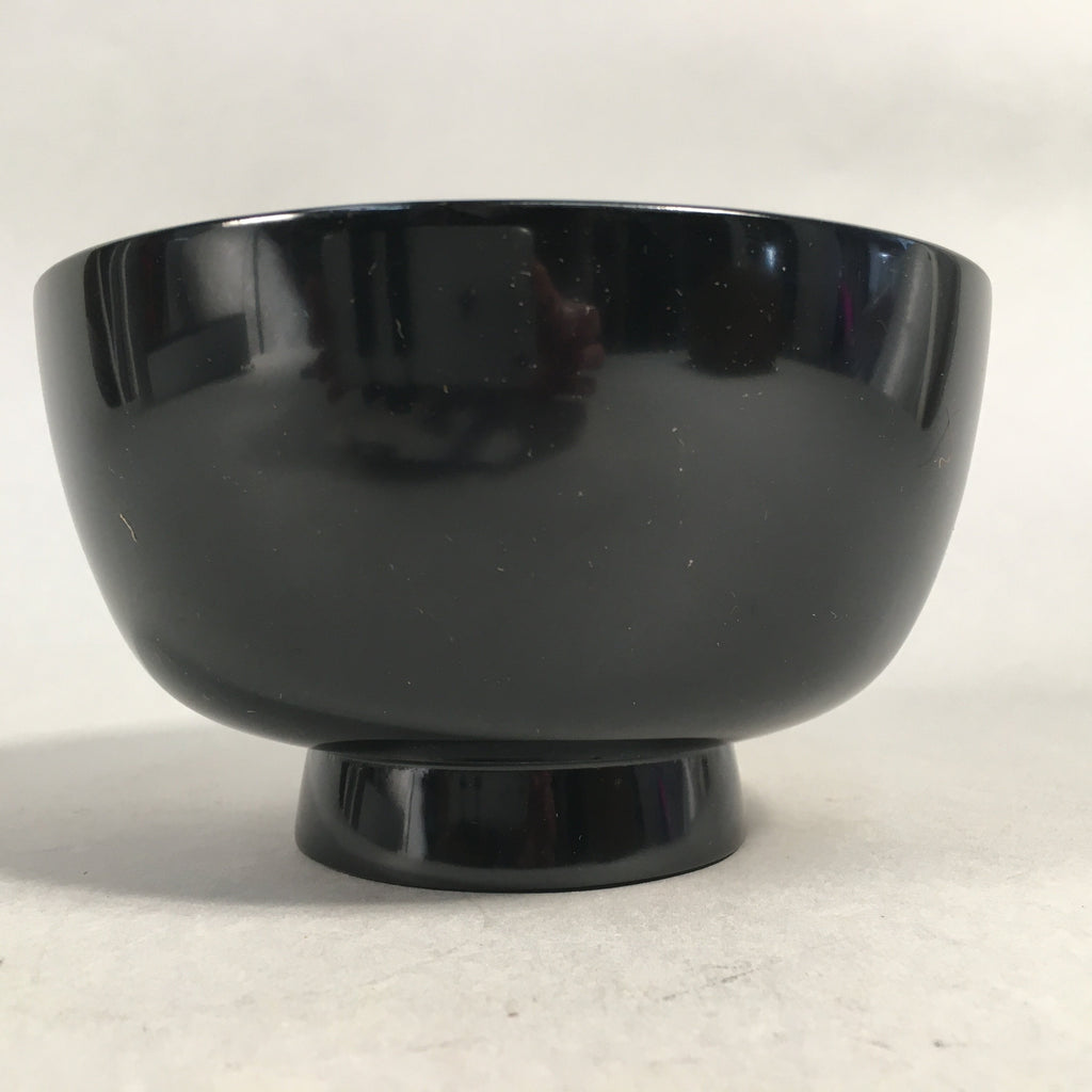 Japanese Lacquer Bowl Vtg Wood Black Red Rice Soup Signed UR473