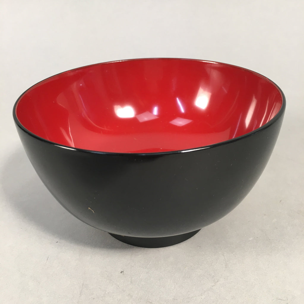 Japanese Lacquer Bowl Vtg Wood Black Red Rice Soup Signed UR473
