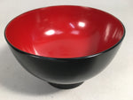 Japanese Lacquer Lidded Bowl Vtg Wood Black Red Rice Soup UR474
