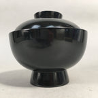 Japanese Lacquer Lidded Bowl Vtg Wood Black Red Rice Soup UR474