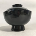Japanese Lacquer Lidded Bowl Vtg Wood Black Red Rice Soup UR474