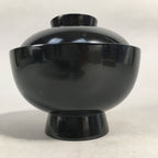 Japanese Lacquer Lidded Bowl Vtg Wood Black Red Rice Soup UR474