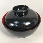 Japanese Lacquer Lidded Bowl Vtg Wood Black Red Rice Soup UR474