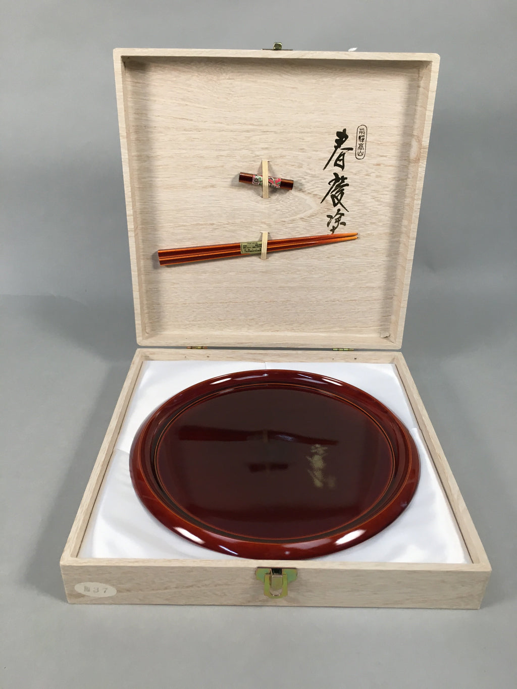 Japanese Lacquer Tray Chopsticks Set Obon Hashi Vtg Shunkei-Nuri PX534